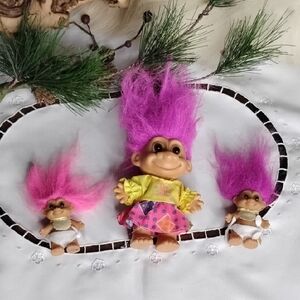 Russ Troll Dolls with Pink Hair and Yellow Outfit
